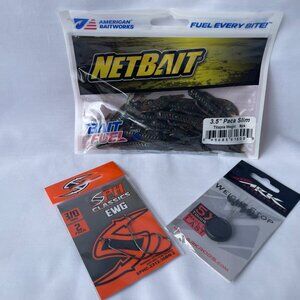 Fishing Bundle NetBait Paca Slim Craw + Spearpoint 3/0 EWG Hooks 2-Pack + Weight